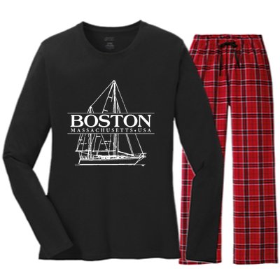 Boston Massachusetts Souvenir Sailing Great Gift Women's Long Sleeve Flannel Pajama Set 