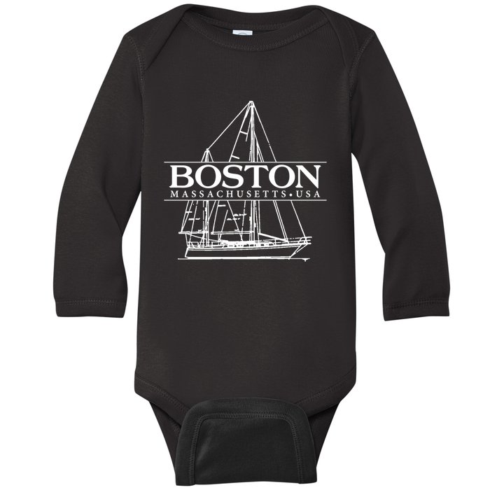 Boston Massachusetts Souvenir Sailing Great Gift Baby Long Sleeve Bodysuit