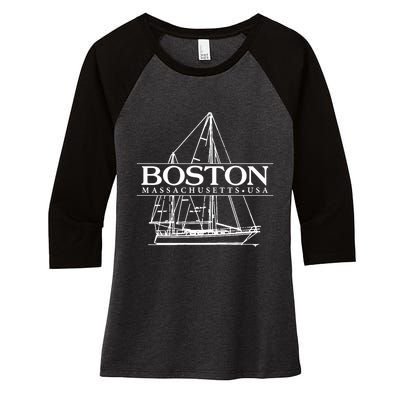 Boston Massachusetts Souvenir Sailing Great Gift Women's Tri-Blend 3/4-Sleeve Raglan Shirt