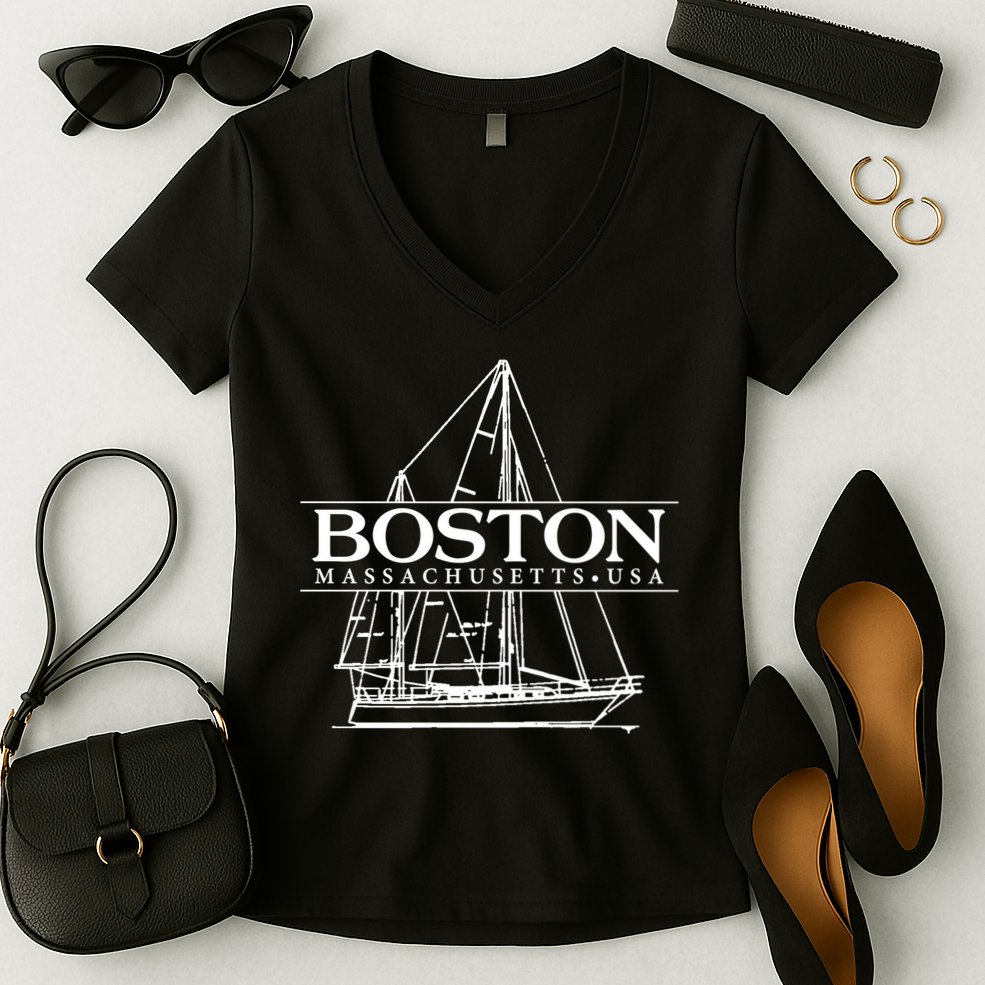 Boston Massachusetts Souvenir Sailing Great Gift Women's V-Neck T-Shirt