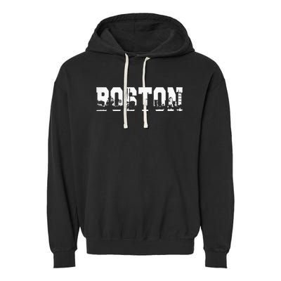 Boston Massachusetts Skyline Graphic Apparel Garment-Dyed Fleece Hoodie