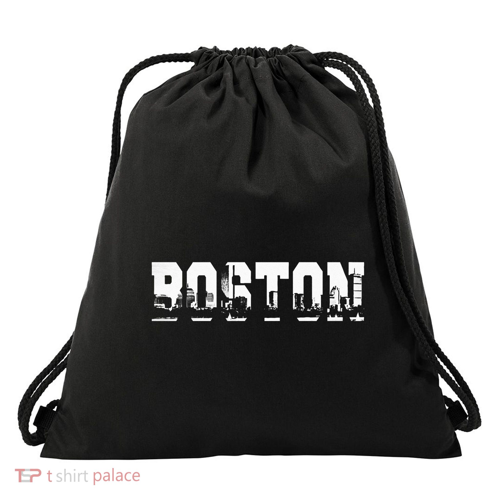 Boston Massachusetts Skyline Graphic Apparel Drawstring Bag