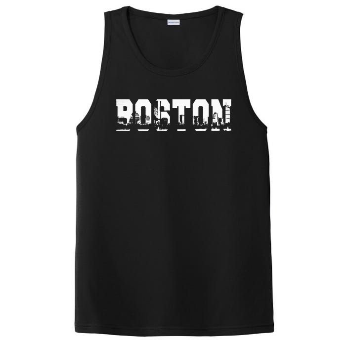 Boston Massachusetts Skyline Graphic Apparel PosiCharge Competitor Tank