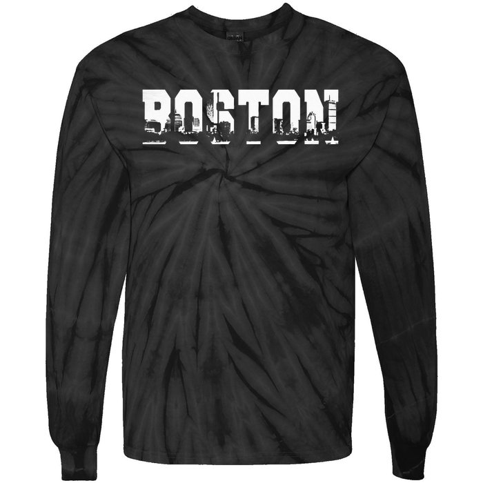 Boston Massachusetts Skyline Graphic Apparel Tie-Dye Long Sleeve Shirt