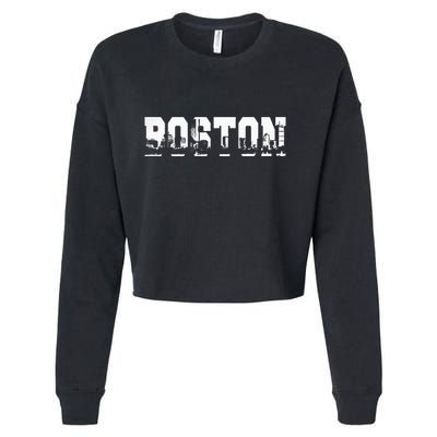 Boston Massachusetts Skyline Graphic Apparel Cropped Pullover Crew