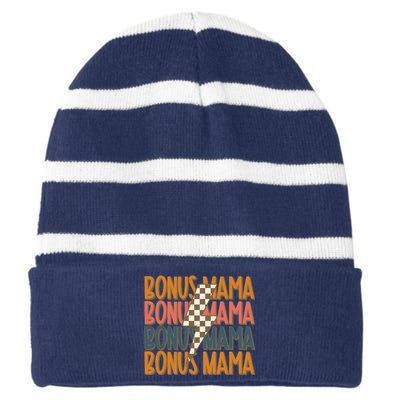 Bonus Mama Stepmom Mother’S Day Striped Beanie with Solid Band