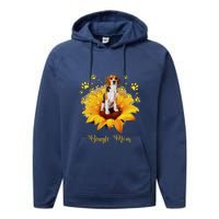 Beagle Mom Sunflower With Dog Paw MotherS Day Performance Fleece Hoodie