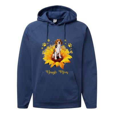 Beagle Mom Sunflower With Dog Paw MotherS Day Performance Fleece Hoodie