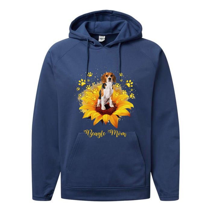 Beagle Mom Sunflower With Dog Paw MotherS Day Performance Fleece Hoodie