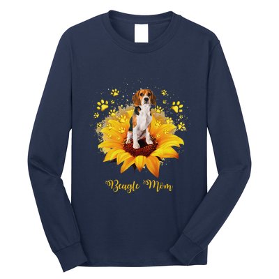 Beagle Mom Sunflower With Dog Paw MotherS Day Long Sleeve Shirt