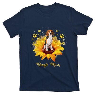 Beagle Mom Sunflower With Dog Paw MotherS Day T-Shirt