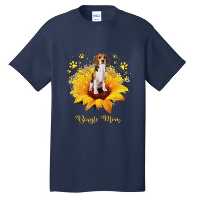 Beagle Mom Sunflower With Dog Paw MotherS Day Tall T-Shirt