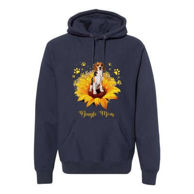 Beagle Mom Sunflower With Dog Paw MotherS Day Premium Hoodie