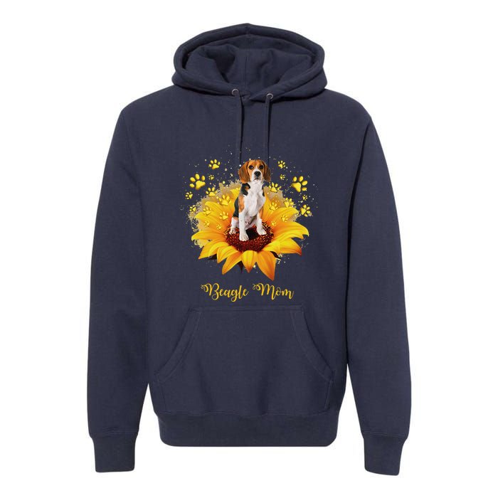 Beagle Mom Sunflower With Dog Paw MotherS Day Premium Hoodie