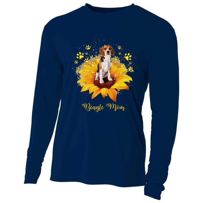 Beagle Mom Sunflower With Dog Paw MotherS Day Cooling Performance Long Sleeve Crew