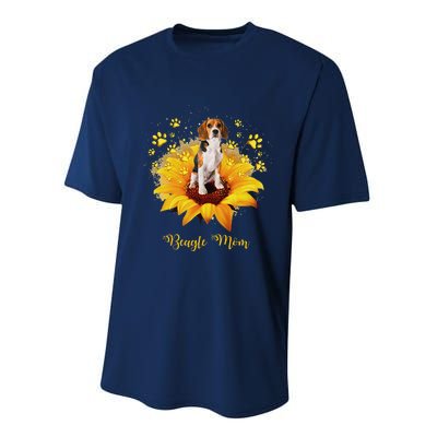 Beagle Mom Sunflower With Dog Paw MotherS Day Performance Sprint T-Shirt