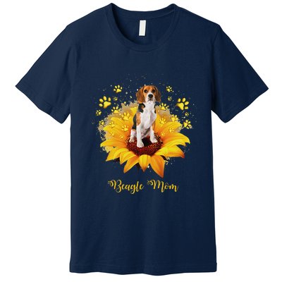 Beagle Mom Sunflower With Dog Paw MotherS Day Premium T-Shirt