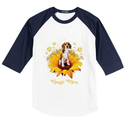 Beagle Mom Sunflower With Dog Paw MotherS Day Baseball Sleeve Shirt