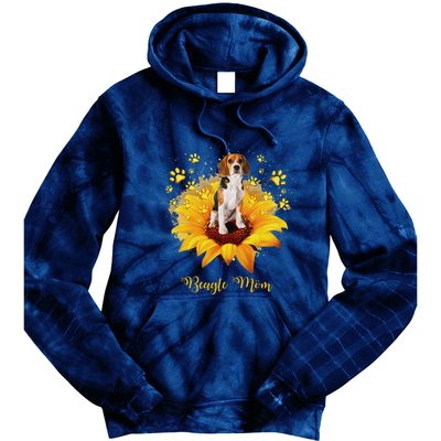 Beagle Mom Sunflower With Dog Paw MotherS Day Tie Dye Hoodie