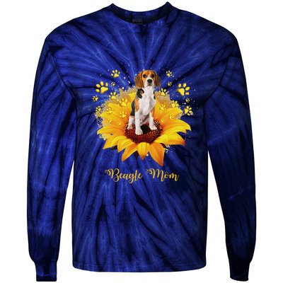 Beagle Mom Sunflower With Dog Paw MotherS Day Tie-Dye Long Sleeve Shirt