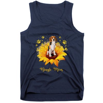 Beagle Mom Sunflower With Dog Paw MotherS Day Tank Top