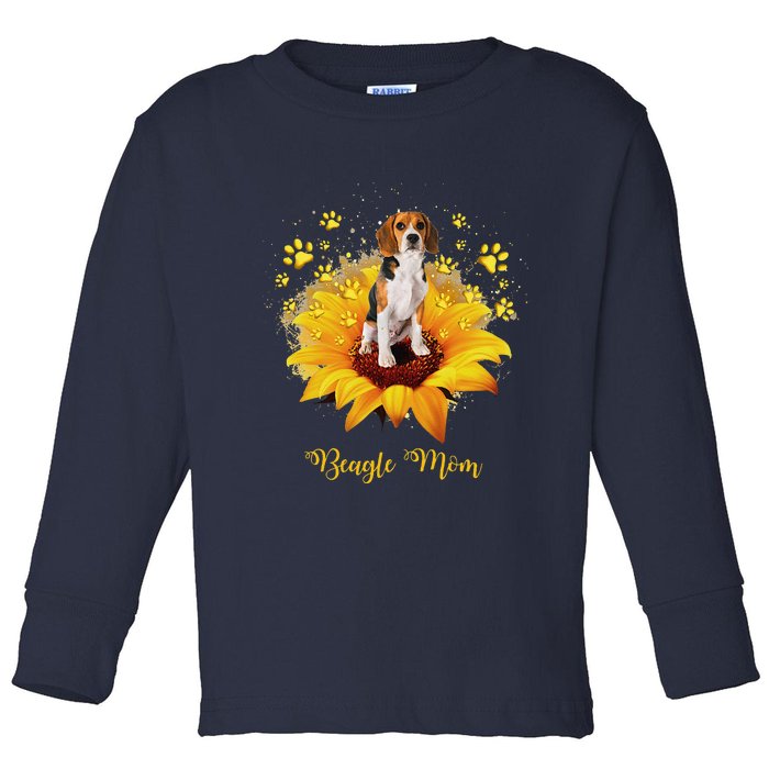 Beagle Mom Sunflower With Dog Paw MotherS Day Toddler Long Sleeve Shirt