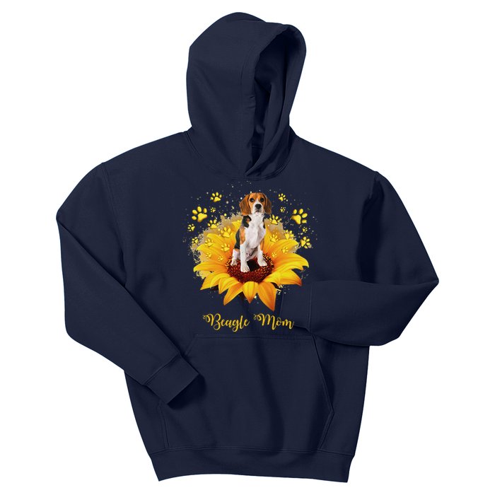 Beagle Mom Sunflower With Dog Paw MotherS Day Kids Hoodie