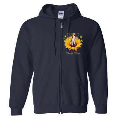 Beagle Mom Sunflower With Dog Paw MotherS Day Full Zip Hoodie