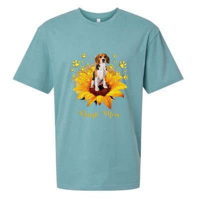 Beagle Mom Sunflower With Dog Paw MotherS Day Sueded Cloud Jersey T-Shirt