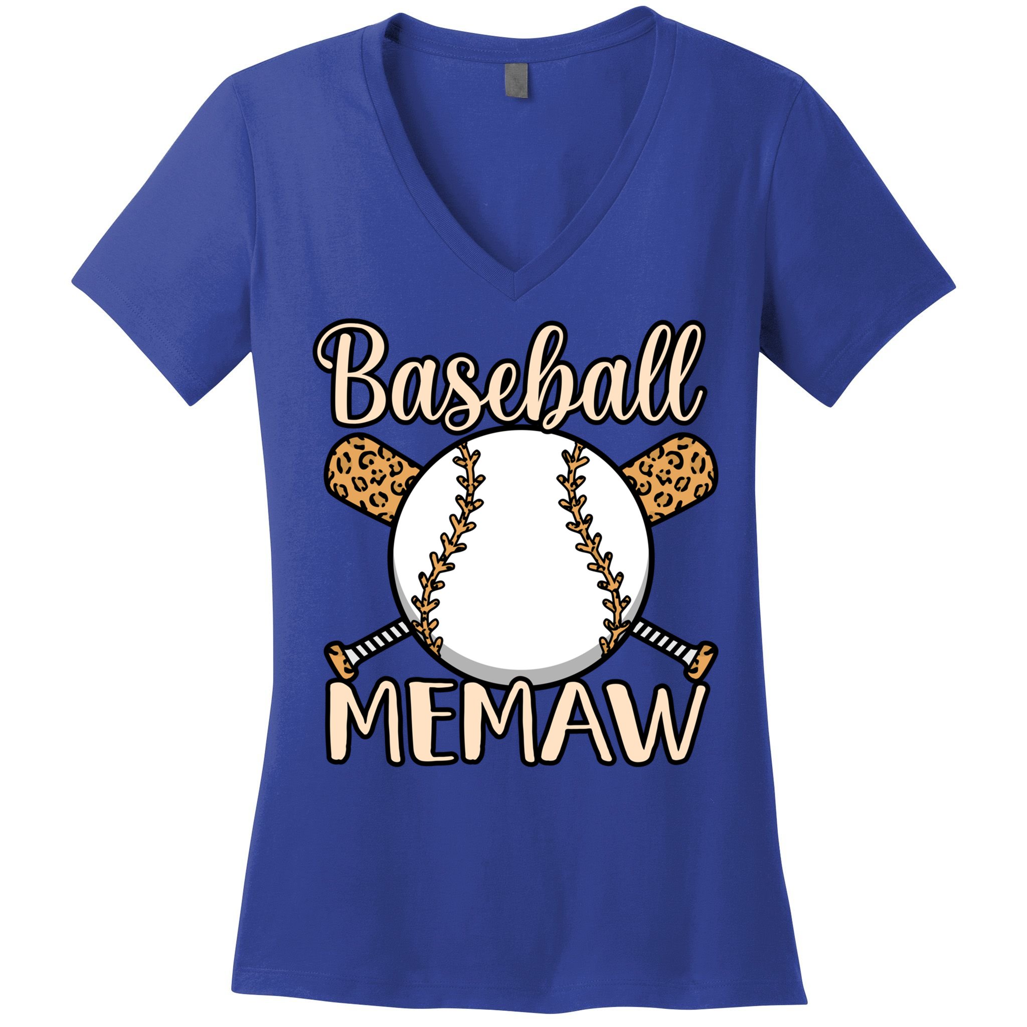 Baseball Memaw Sports Player Lover Coach Graphic Cool Gift Women's V-Neck T-Shirt