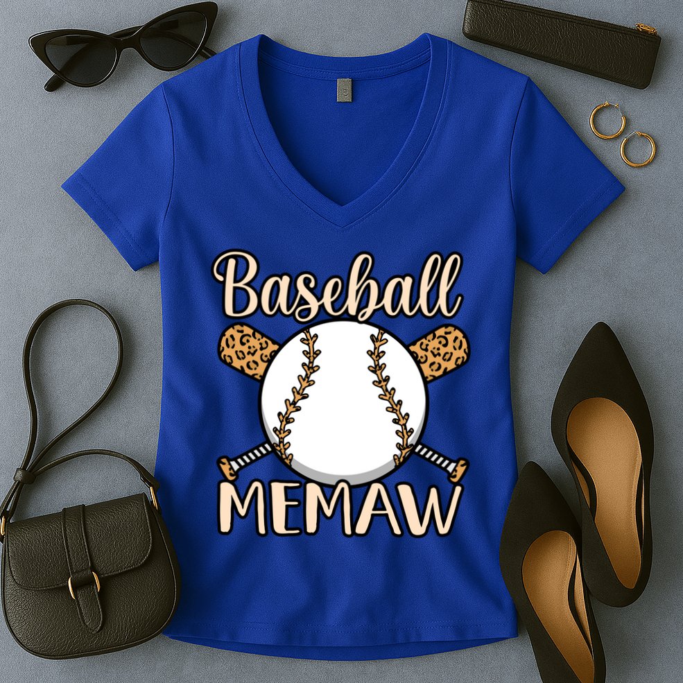 Baseball Memaw Sports Player Lover Coach Graphic Cool Gift Women's V-Neck T-Shirt