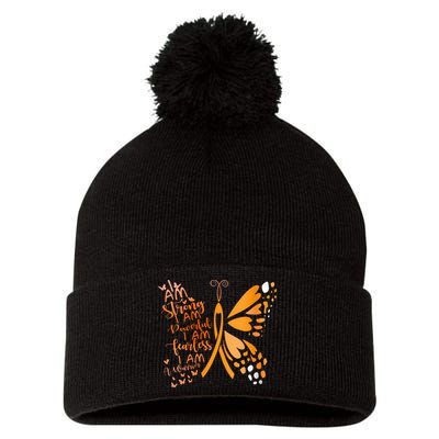 Butterfly Multiple Sclerosis Awareness Pom Pom 12in Knit Beanie