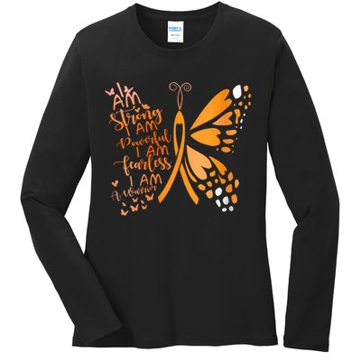 Butterfly Multiple Sclerosis Awareness Ladies Long Sleeve Shirt