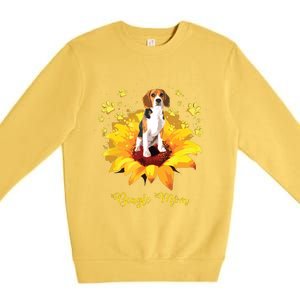 Beagle Mom Sunflower With Dog Paw Mothers Day Premium Crewneck Sweatshirt