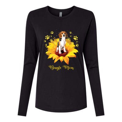 Beagle Mom Sunflower With Dog Paw Mothers Day Womens Cotton Relaxed Long Sleeve T-Shirt