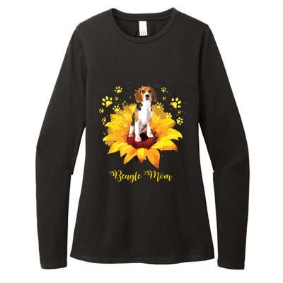 Beagle Mom Sunflower With Dog Paw Mothers Day Womens CVC Long Sleeve Shirt