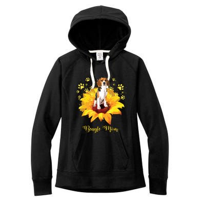 Beagle Mom Sunflower With Dog Paw Mothers Day Women's Fleece Hoodie