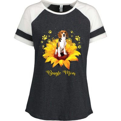 Beagle Mom Sunflower With Dog Paw Mothers Day Enza Ladies Jersey Colorblock Tee