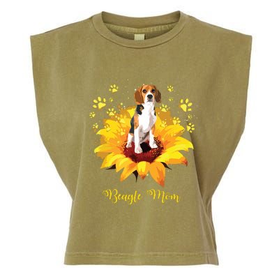 Beagle Mom Sunflower With Dog Paw Mothers Day Garment-Dyed Women's Muscle Tee