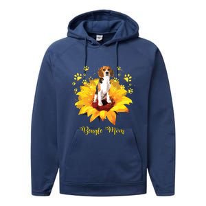 Beagle Mom Sunflower With Dog Paw Mothers Day Performance Fleece Hoodie