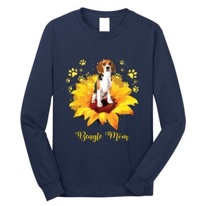 Beagle Mom Sunflower With Dog Paw Mothers Day Long Sleeve Shirt