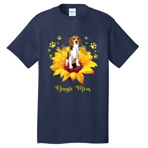 Beagle Mom Sunflower With Dog Paw Mothers Day Tall T-Shirt