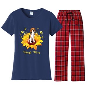 Beagle Mom Sunflower With Dog Paw Mothers Day Women's Flannel Pajama Set