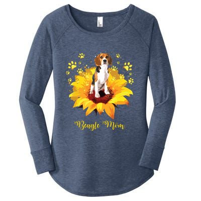 Beagle Mom Sunflower With Dog Paw Mothers Day Women's Perfect Tri Tunic Long Sleeve Shirt