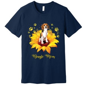 Beagle Mom Sunflower With Dog Paw Mothers Day Premium T-Shirt