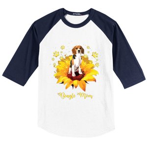 Beagle Mom Sunflower With Dog Paw Mothers Day Baseball Sleeve Shirt