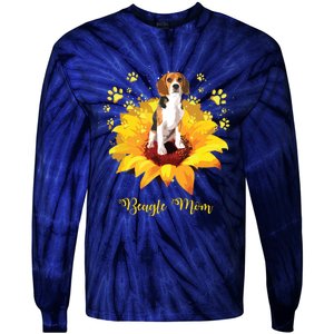 Beagle Mom Sunflower With Dog Paw Mothers Day Tie-Dye Long Sleeve Shirt