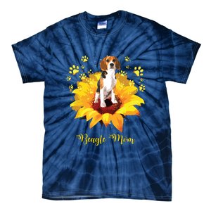 Beagle Mom Sunflower With Dog Paw Mothers Day Tie-Dye T-Shirt