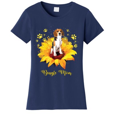 Beagle Mom Sunflower With Dog Paw Mothers Day Women's T-Shirt