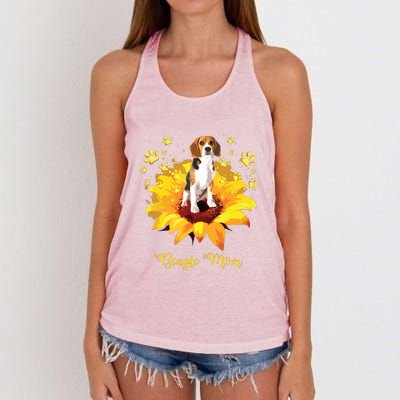 Beagle Mom Sunflower With Dog Paw Mothers Day Women's Knotted Racerback Tank